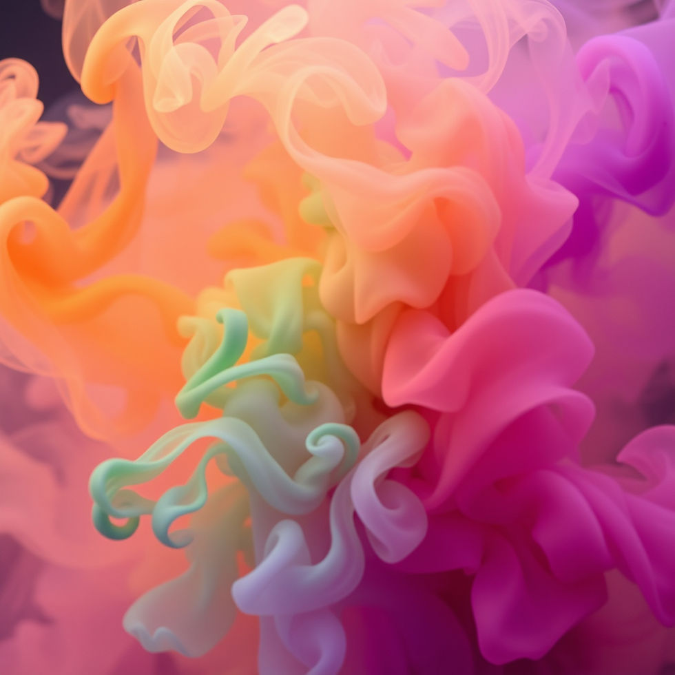 red, orange, yellow, green, blue, purple, pink, brown and grey smoke