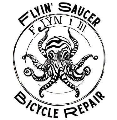 Flyin Saucer Bicycle Repair logo. Bicycle repair in Cincinnati