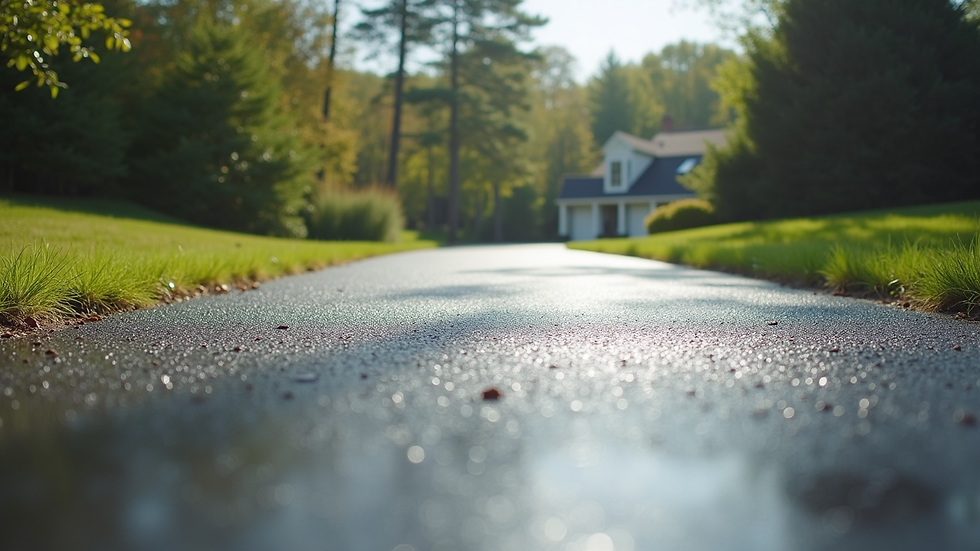 Eye-level view of a freshly sealcoated driveway in Saint Albans