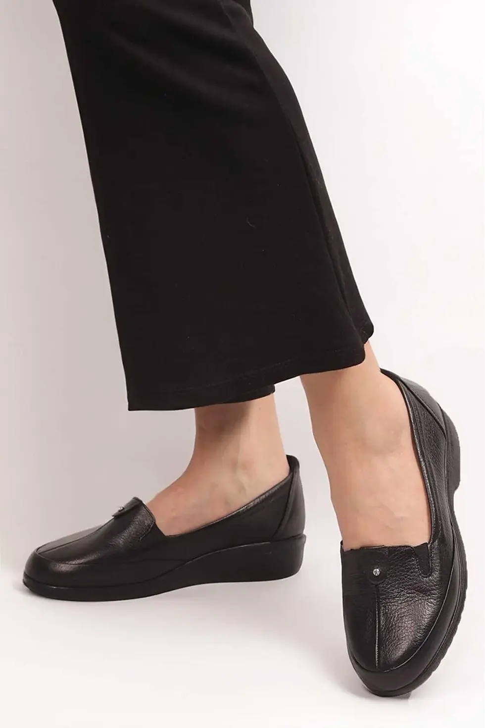 Küçük resim: hakiki deri ortopedik kadın ayakkabı siyah rahat günlük ayakkabı