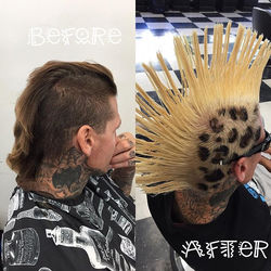 My first real client Bryan came to me with the idea to bleach his hair and have leopard spots on the
