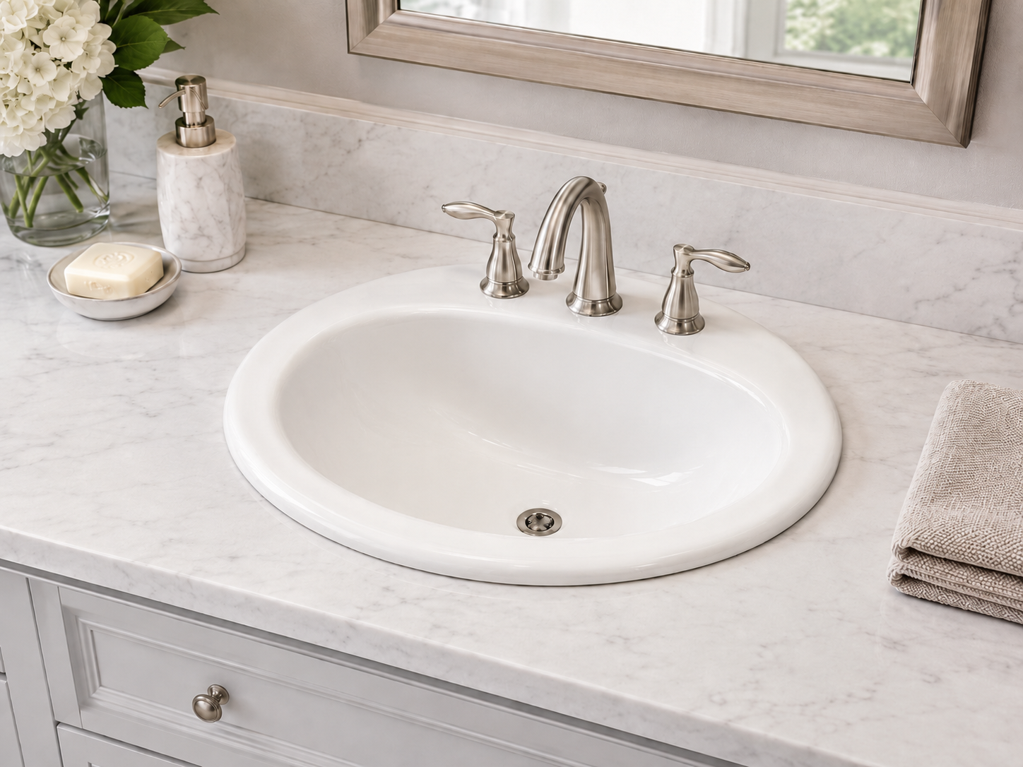 Oval Drop-In Ceramic Vanity Sink