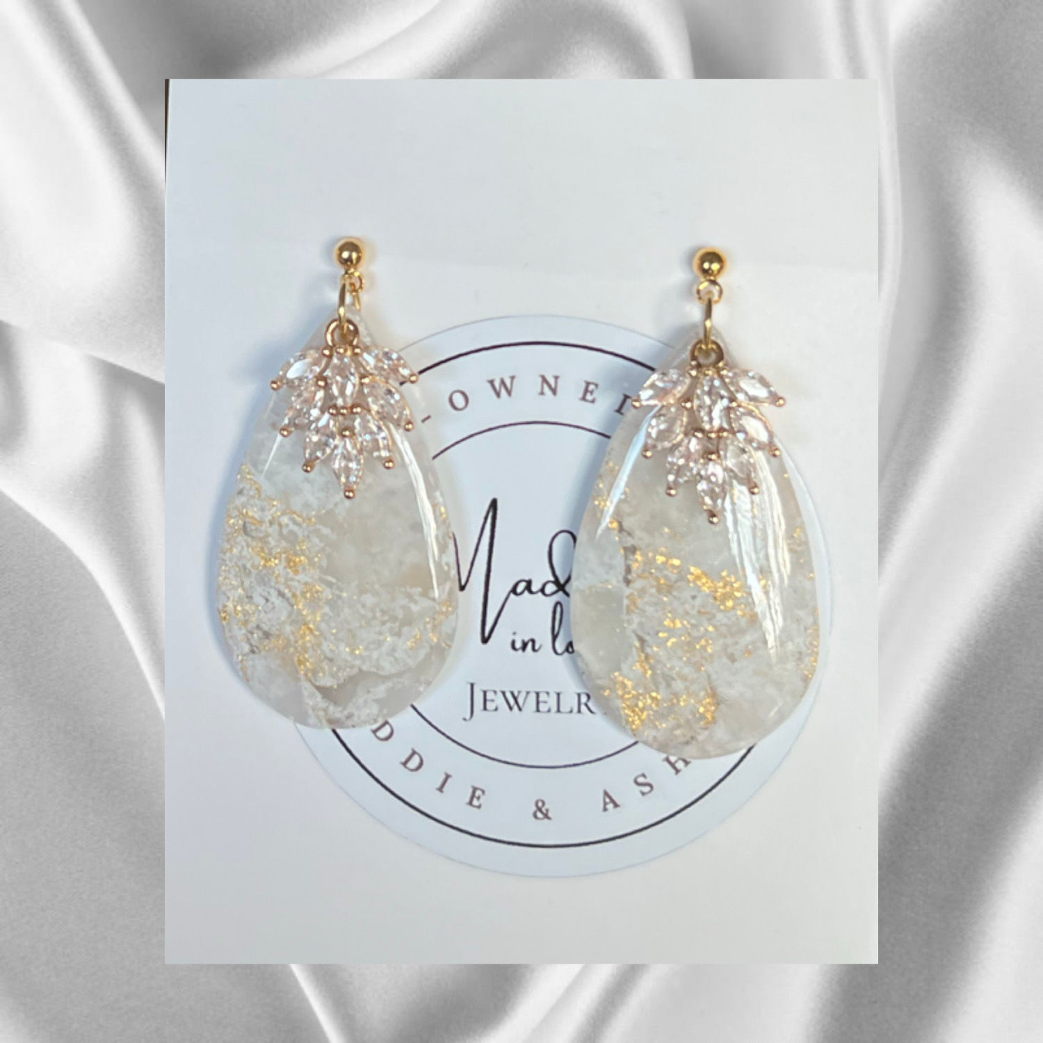 Large Anna Dangles in White and Gold with Charm