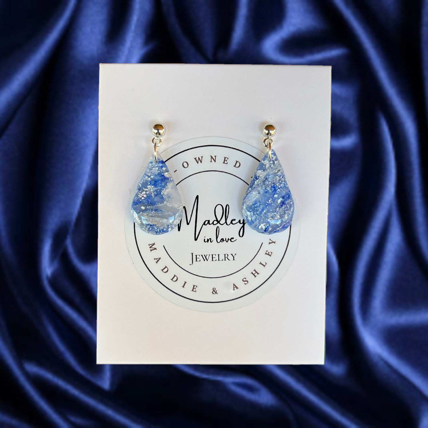 Small Anna Dangles in White, Blue, and Silver