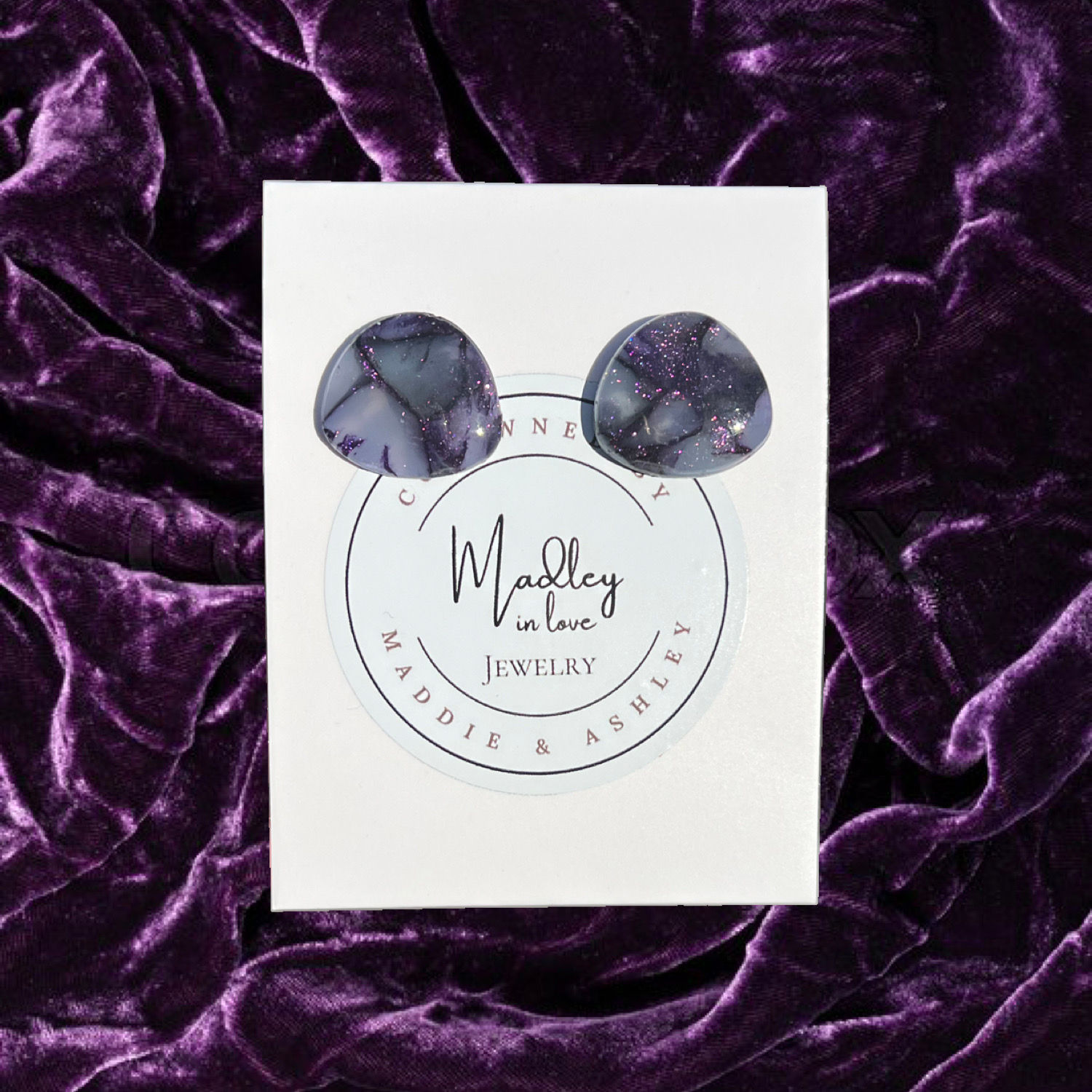 Kate Studs in Black and Purple Sparkle
