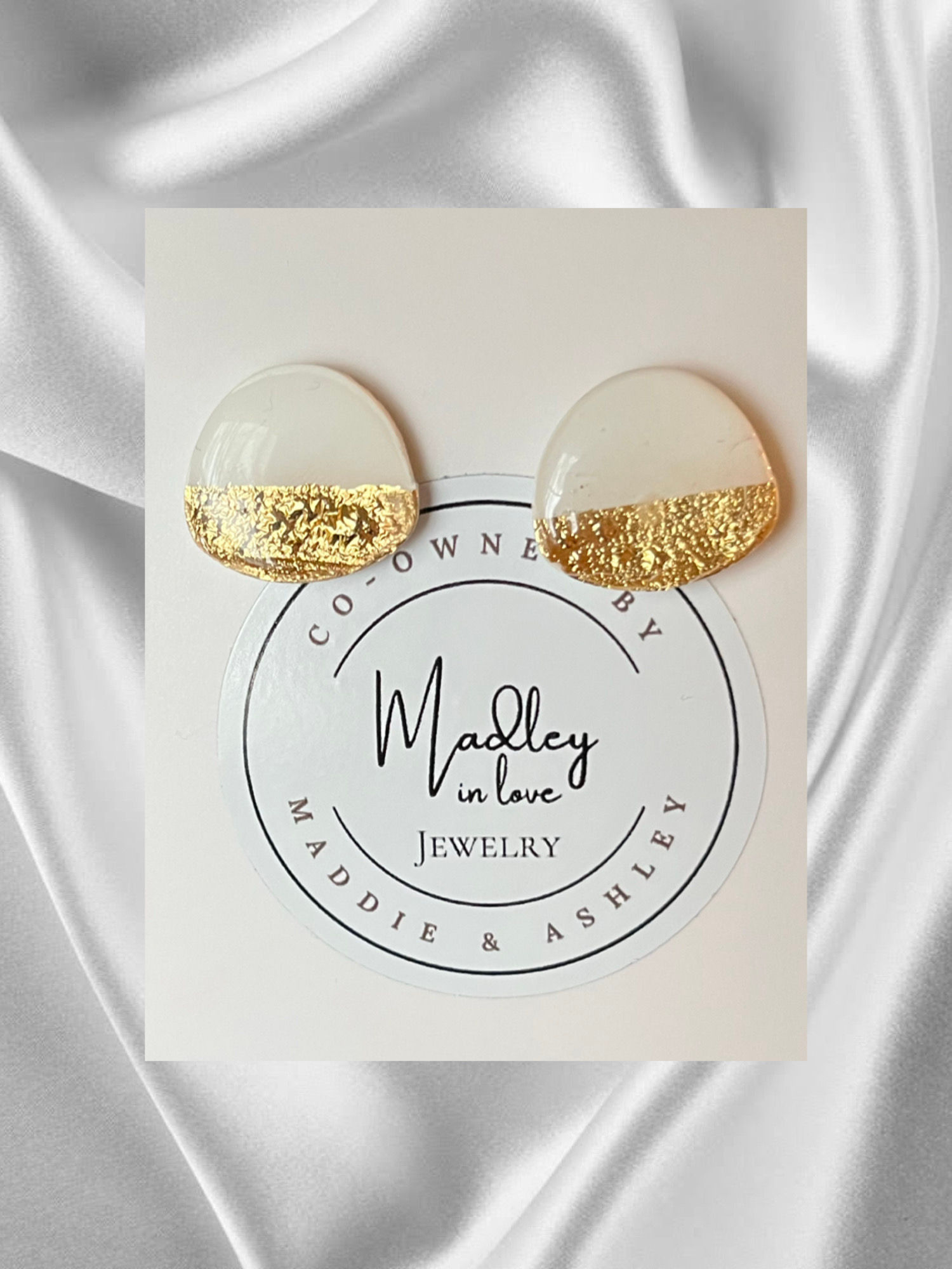 Kate Studs in White and Gold Foil