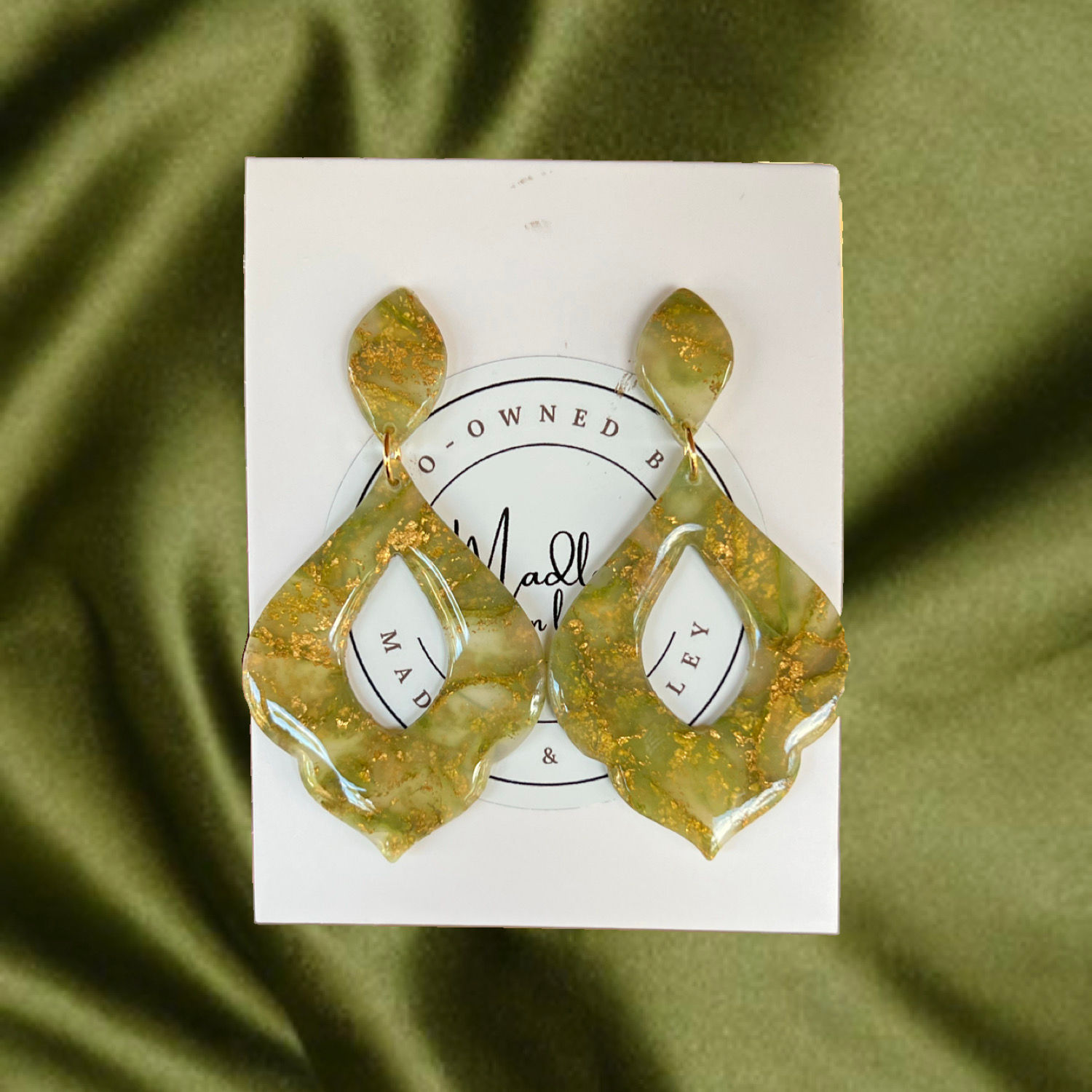 Large Monica Dangles in Green and Gold