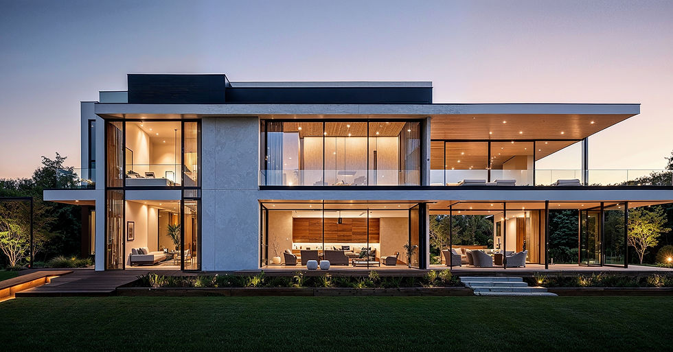 Eye-level view of a modern architectural 3D rendering on a computer screen