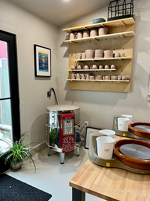 View inside Mo Pottery Co. studio space
