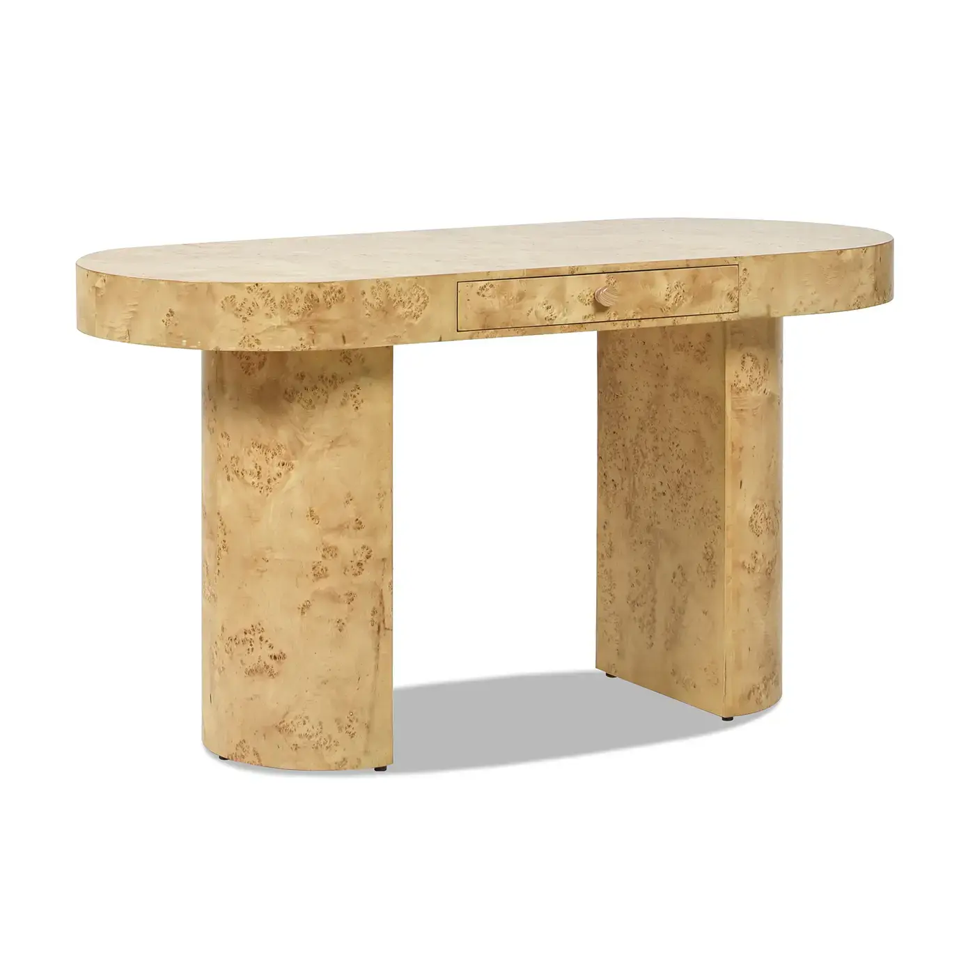 55.5" Single Drawer Burl Wood Oval Desk