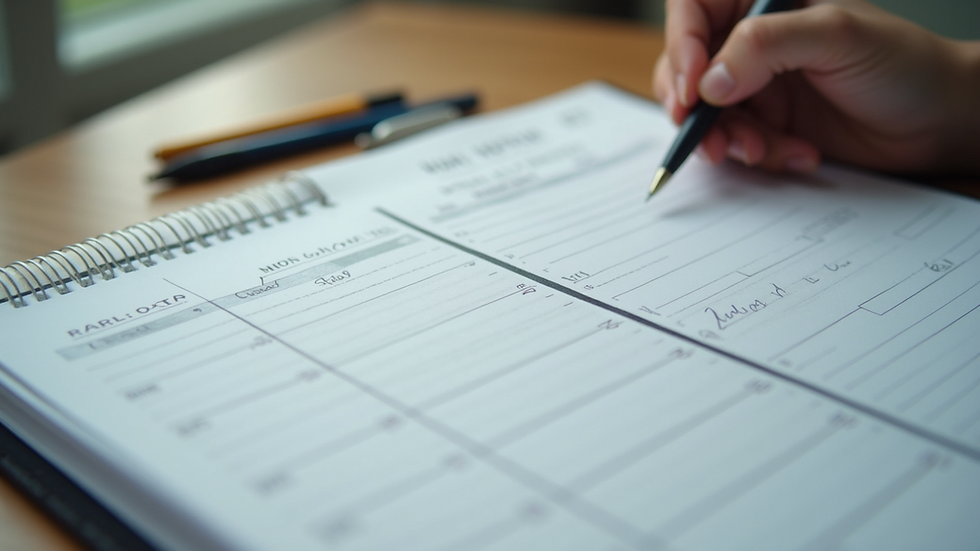 Eye-level view of an organizing calendar and notes
