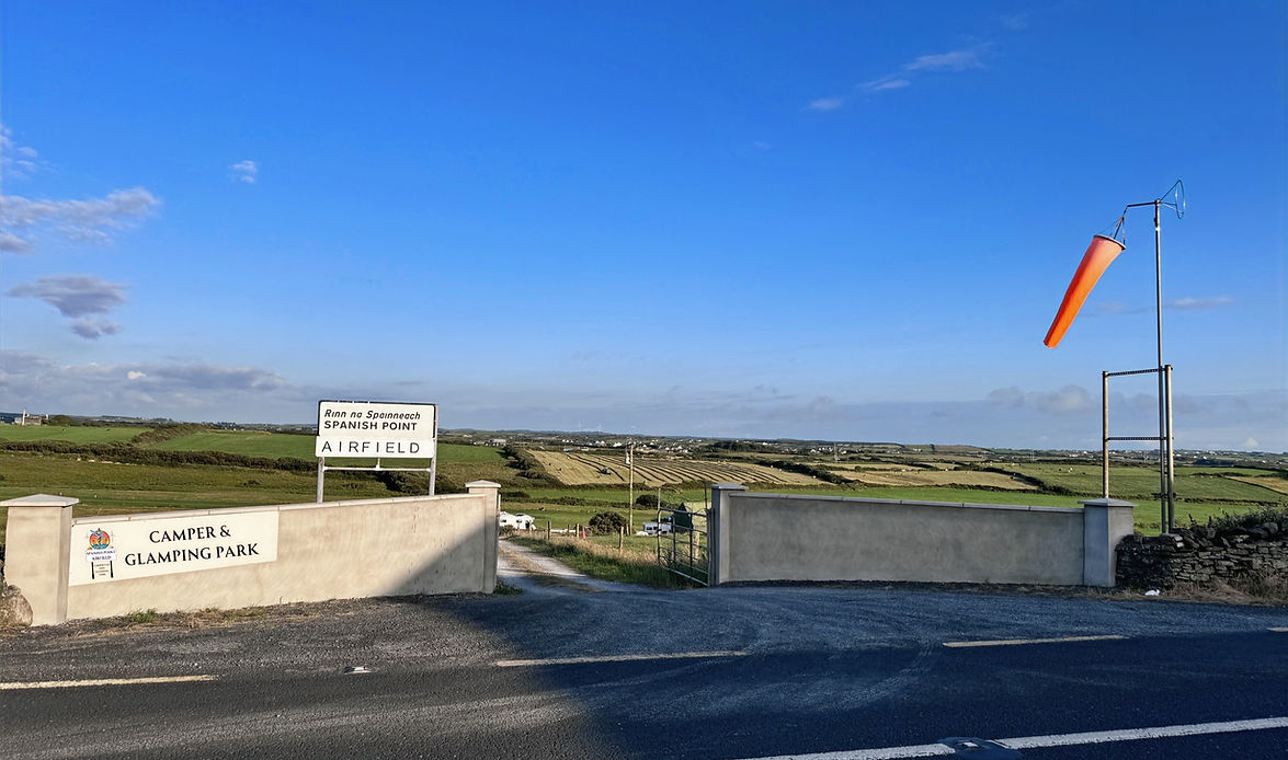 Main gate of Spanish Point Airfield Aire & Glamping Park