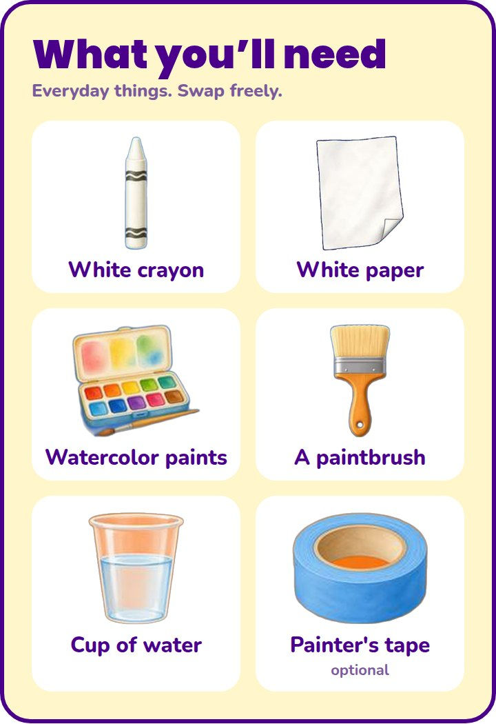 What you'll need for Watercolor Resist Web, pictured
