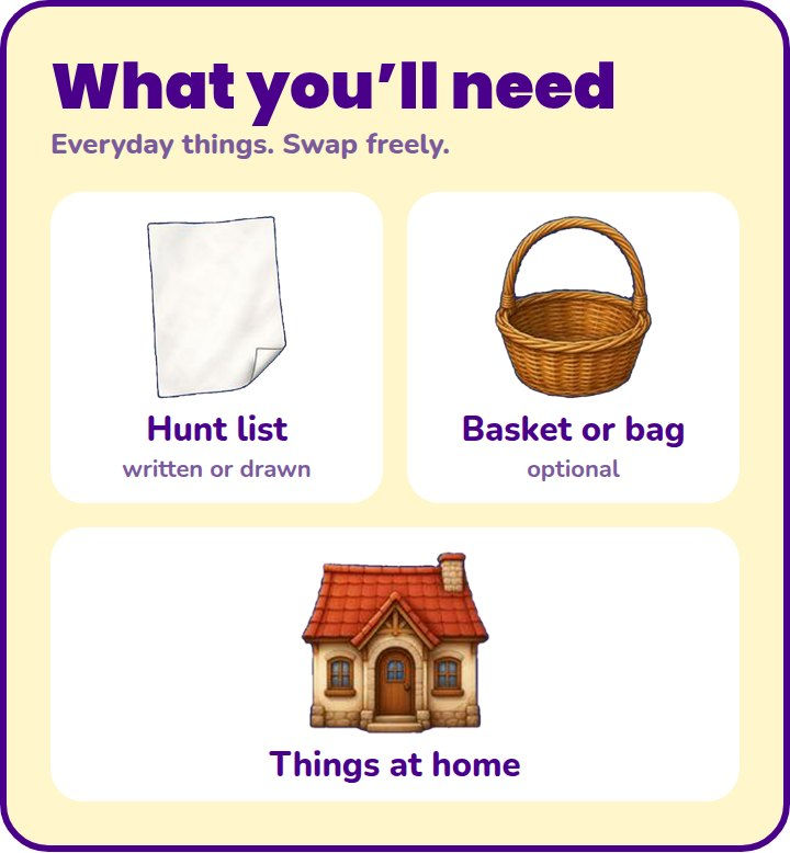 What you'll need for Hunt Count, pictured