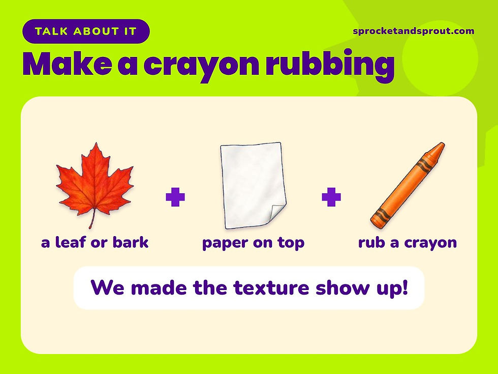 Illustration of a leaf, a sheet of paper and a crayon for making a crayon rubbing