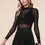 Miniatura: blusa de tule preta Tars com modelagem justa, golinha alta reta e mangas longas