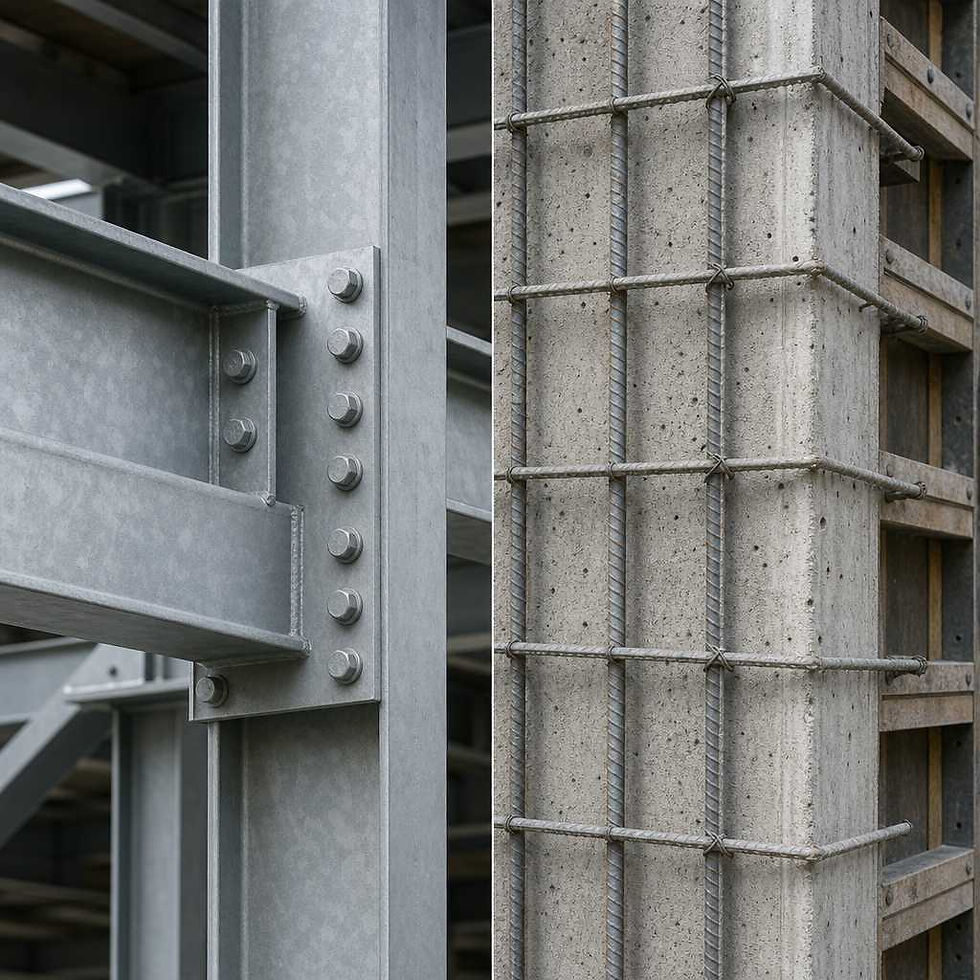 Technical comparison of structural steel connections and concrete formwork details