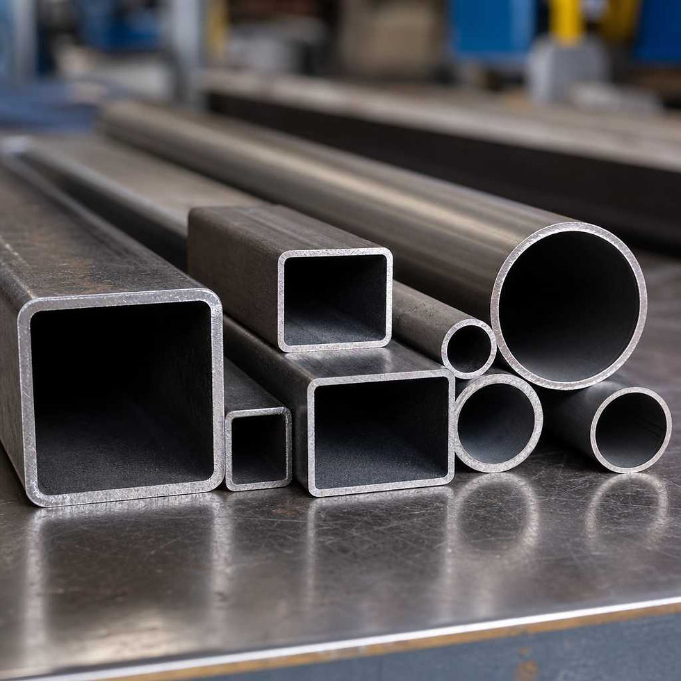 Various hollow structural steel sections displayed showing different profiles and wall thicknesses