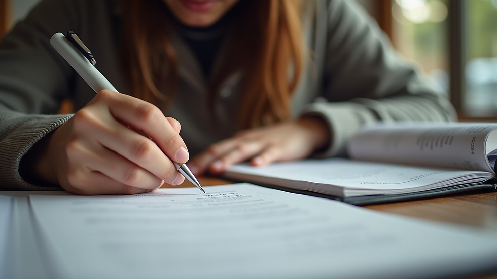 Eye-level view of a student studying with PSAT prep books and notes
