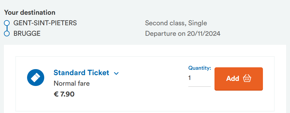 Train ticket from Ghent to Bruges