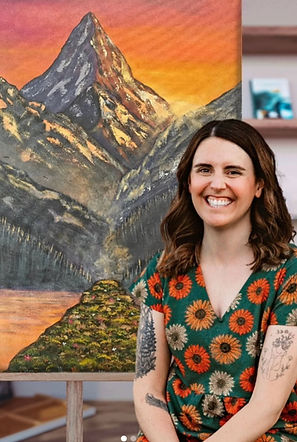 Janessa Reimer is a contemporary artist based in Alberta, a place where she discovered her passion for painting over a decade ago. Inspired by fantasy novels and the natural beauty of hiking trails, she creates vibrant, imaginative landscapes that transport viewers to enchanting fantasy worlds.
Her art, characterized by bold acrylic colours and playful compositions, captures the magic and wonder of her inspirations. Janessa’s vibrant landscapes reflect her fearless exploration of creative techniques and her dedication to honing her craft as an emerging voice in contemporary art.