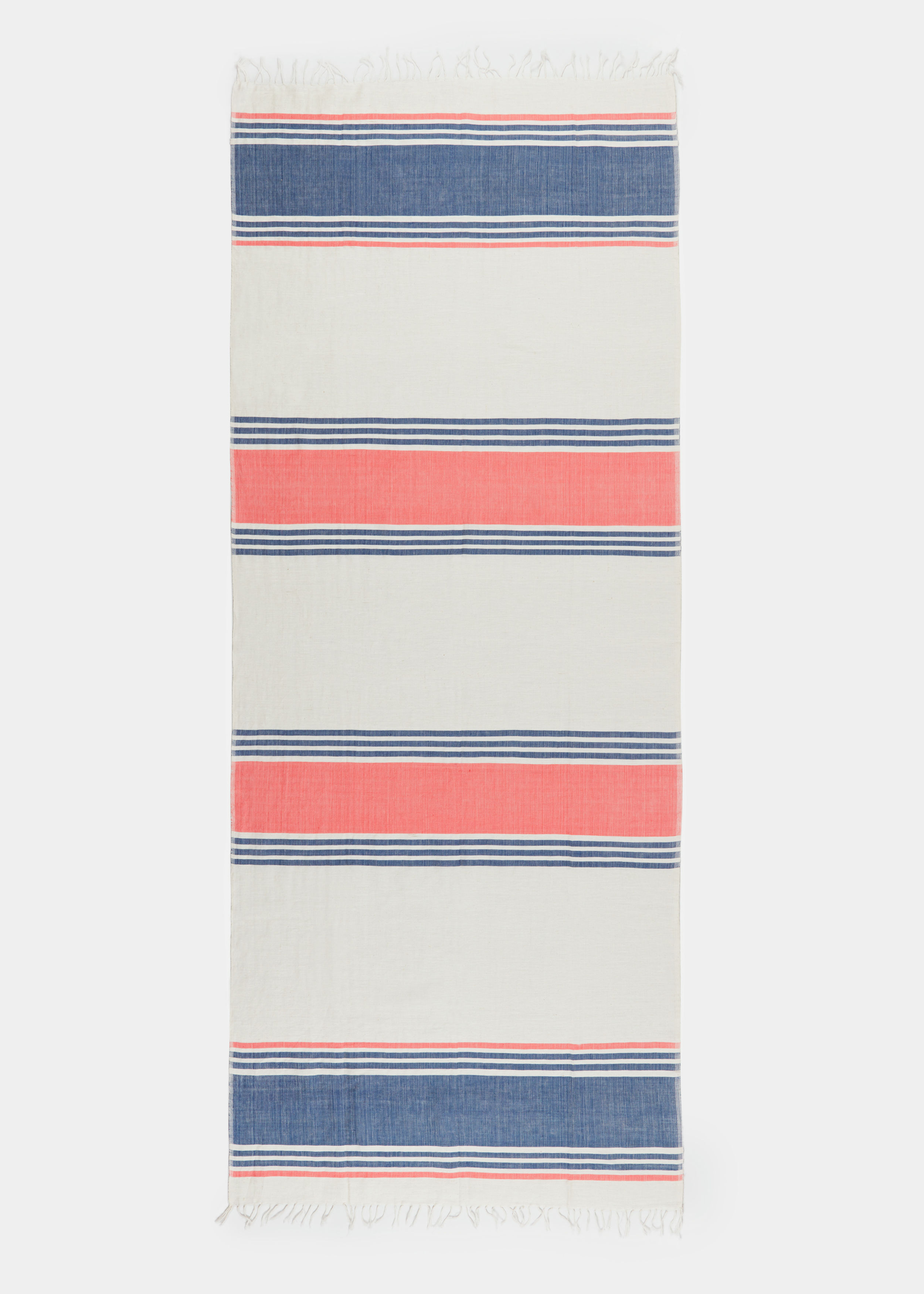Whole Saitu scarf in natural off-white and a bright red with striped pattern design