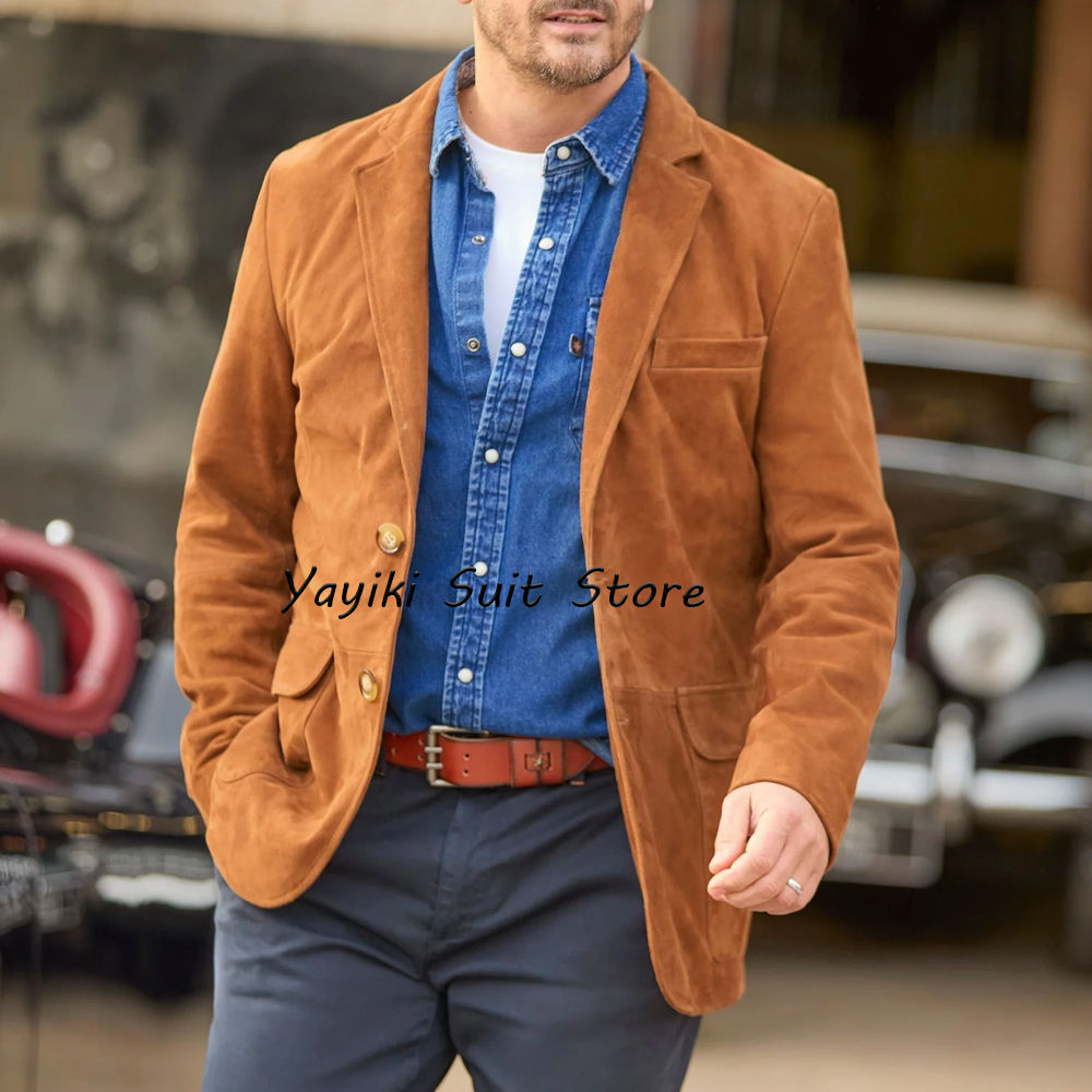 Men's Suede Jacket Men's Dress Jackets for Suit Elegant Clothes Man New in Coats
