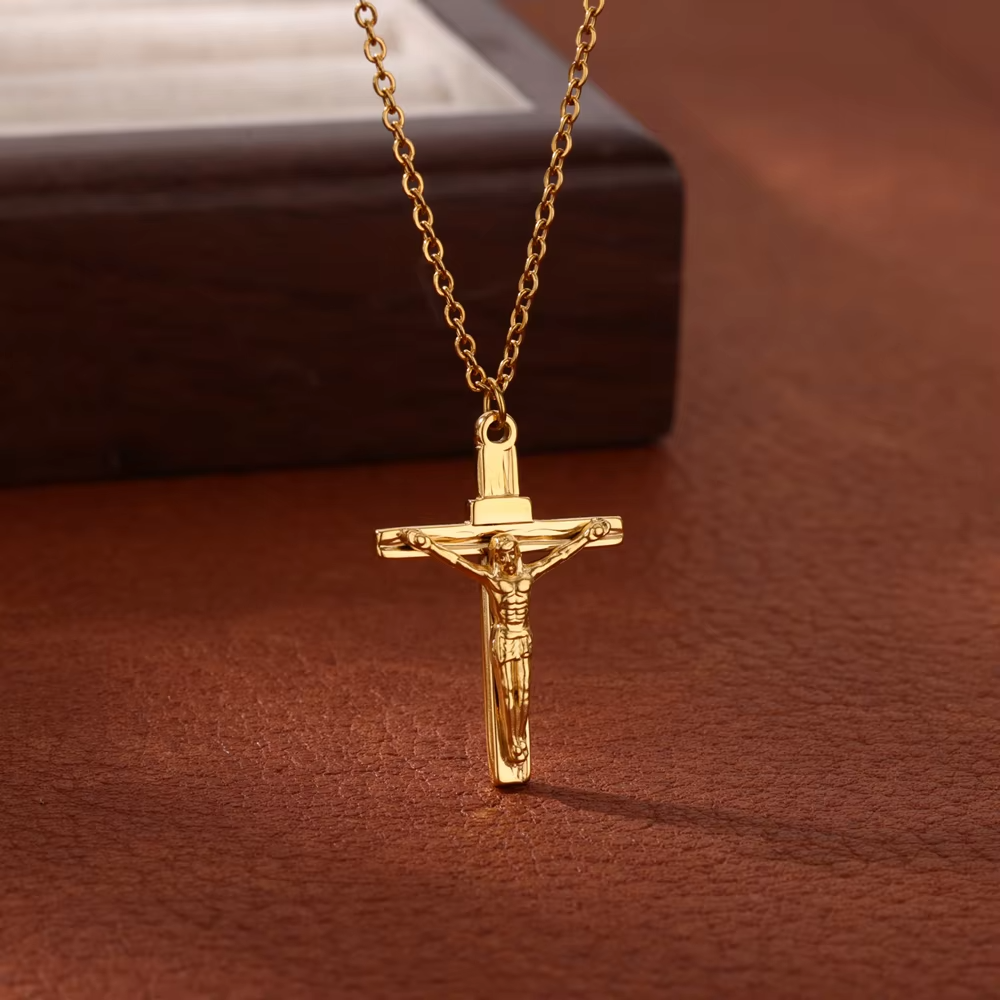 Stainless Steel Christian Jesus Cross Necklace for Men Women New Fashion Religio