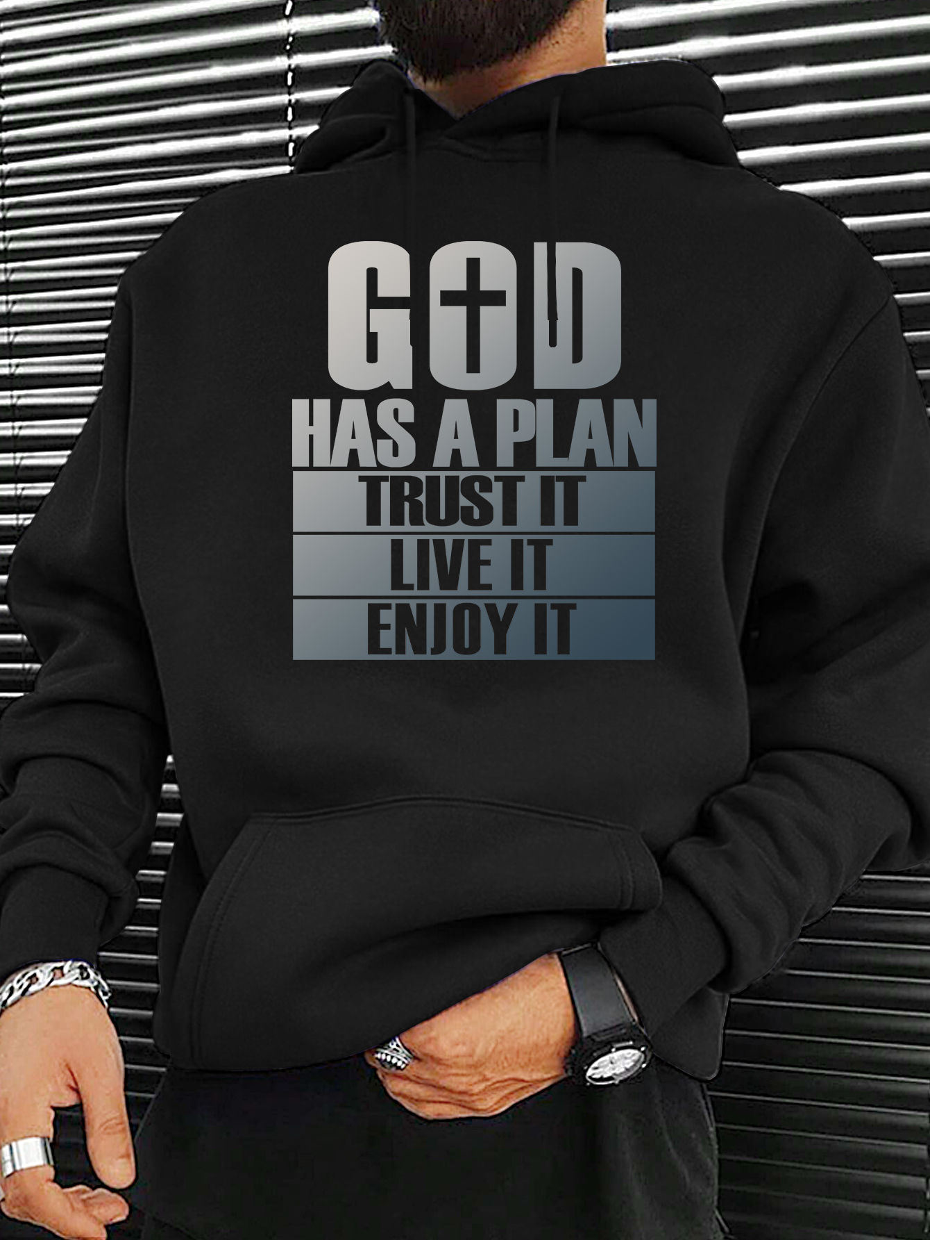 Men'S Inspirational Christian Graphic Hoodie, 100% Cotton, Casual Loose-Fit Pull
