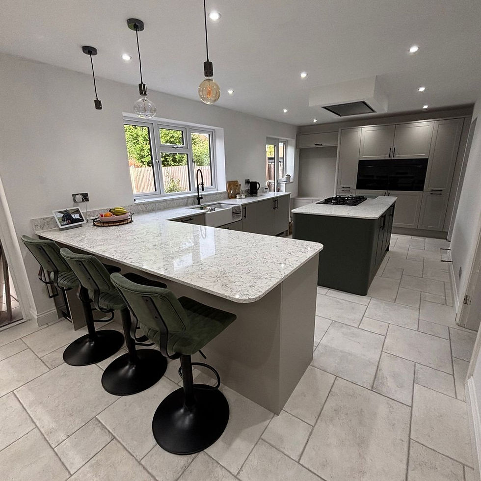 Open-plan kitchen transformation in Kidderminster with a large island and shaker-style cabinetry
