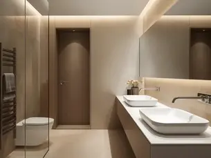 Modern minimalist bathroom with double vessel sinks