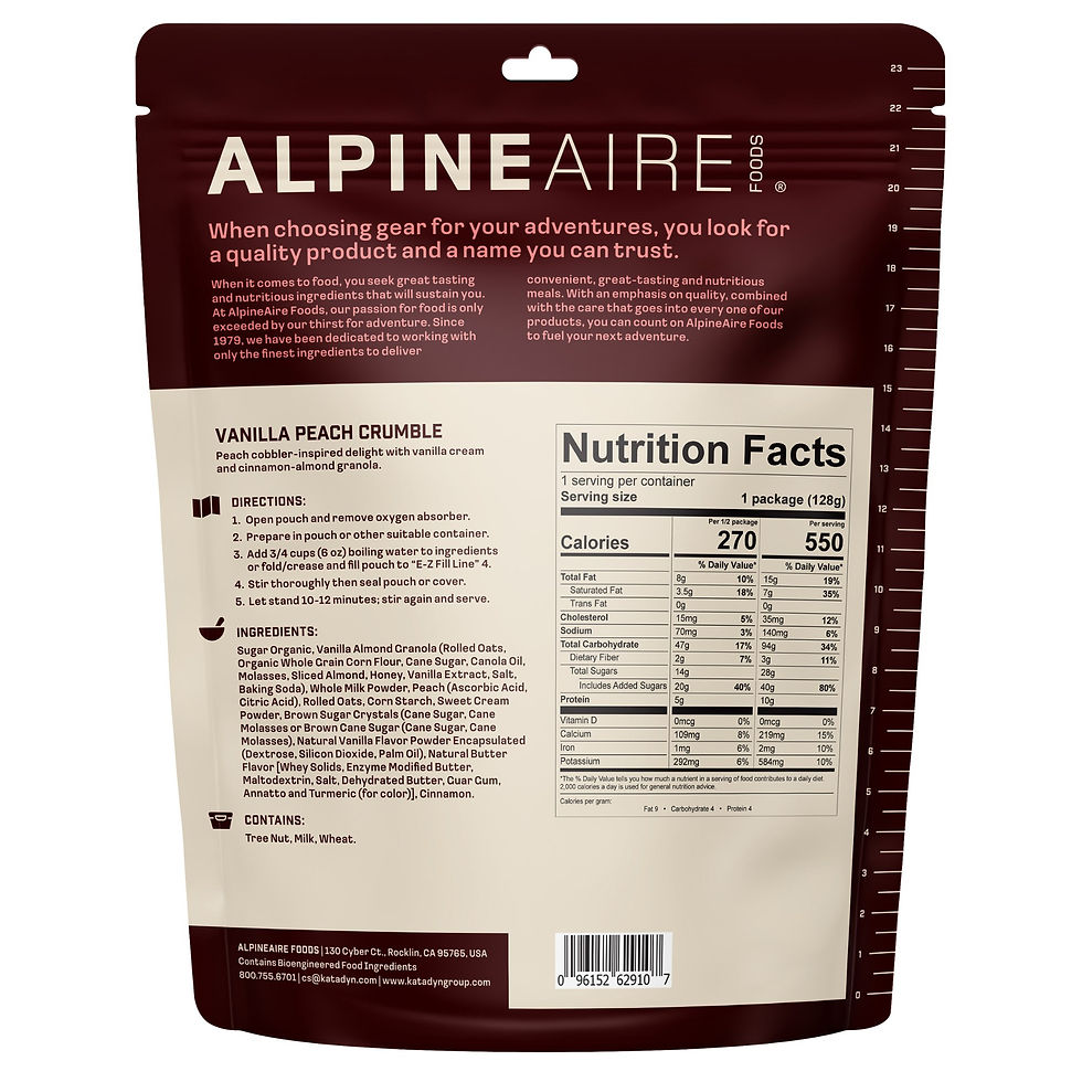ALPINEAIRE VANILLA PEACH CRUMBLE BACKPACK FOOD
