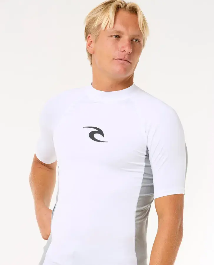 RIP CURL MEN'S WAVE SHORT SLEEVE UV RASH GUARD WHITE FRONT