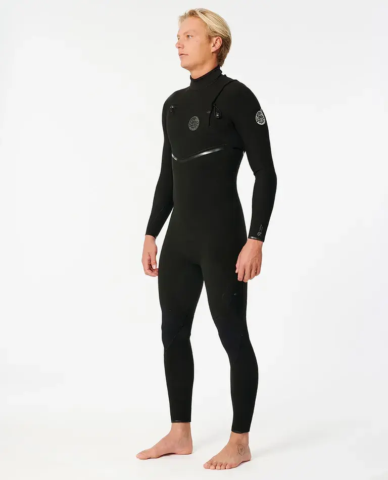 RIP CURL MENS E7 E-BOMB 4/3  CHEST ZIP WETSUIT BLACK COLOR FRONT IMGAE