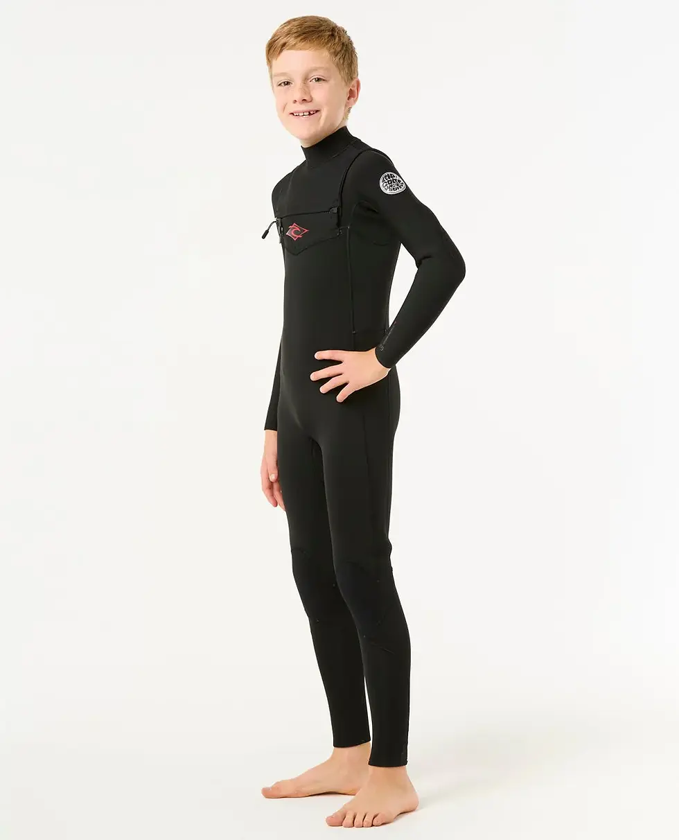 RIP CURL KIDS DAWN PATROL 4/3 CHEST ZIP WETSUIT BLACK