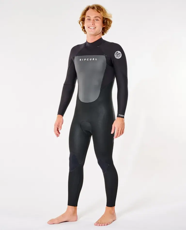 RIP CURL MENS OMEGA 4/3MM BACK ZIP WETSUIT FRONT VIEW BLACK COLOR
