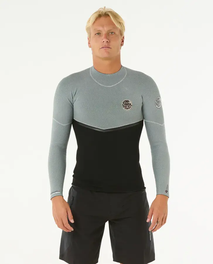 RIP CURL E-BOMB 1.5MM LONG SLEEVE WETSUIT JACKET ICED GREY FRONT