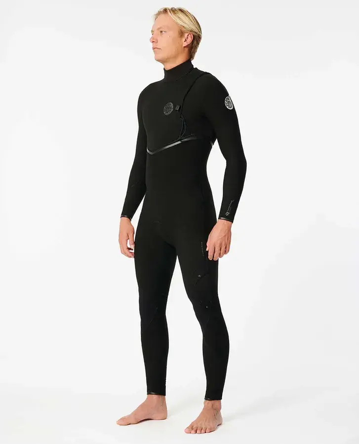 RIP CURL MENS FLASHBOMB FUSION 4/3MM ZIP FREE WETSUIT BLACK FRONT
