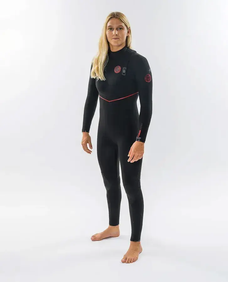 RIP CURL WOMENS E7 FLASHBOMB FUSION 4/3 ZIP FREE WETSUIT BLACK FRONT