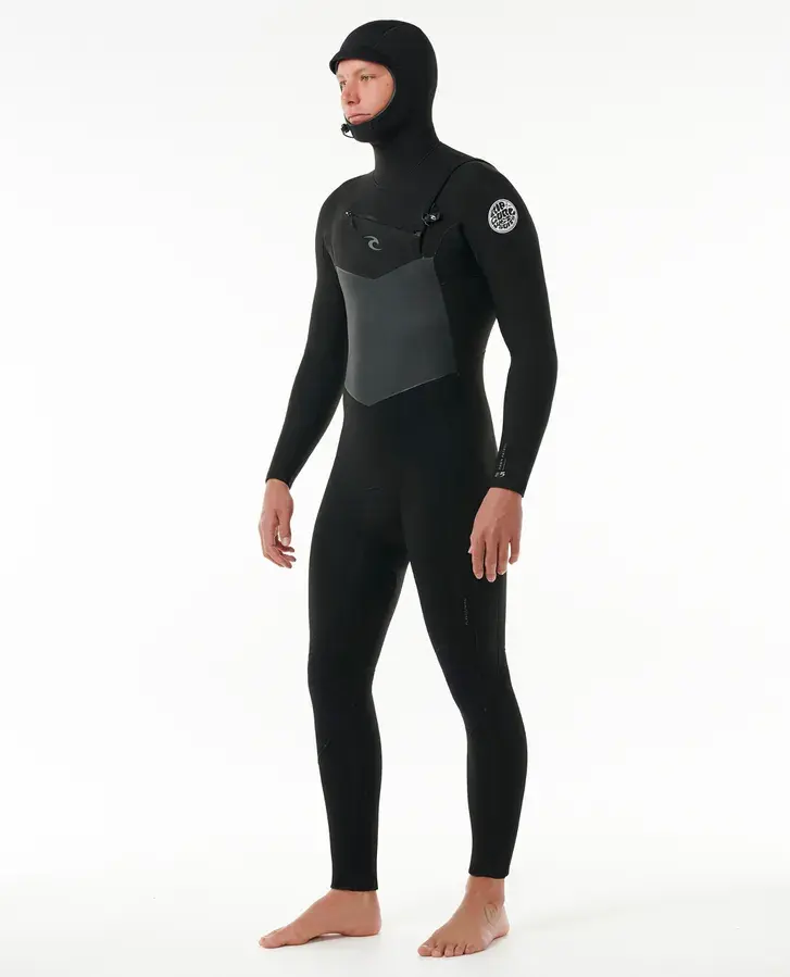 RIP CURL DAWN PATROL CHEST ZIP 5/4 HOODED MEN'S WETSUIT BLACK FRONT