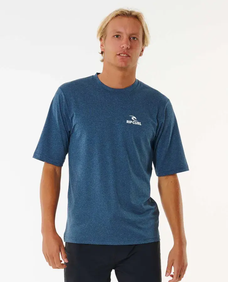 RIP CURL MEN'S STACK UPF50 SHORT SLEEVE RASH GUARD NAVY MARLE FRONT