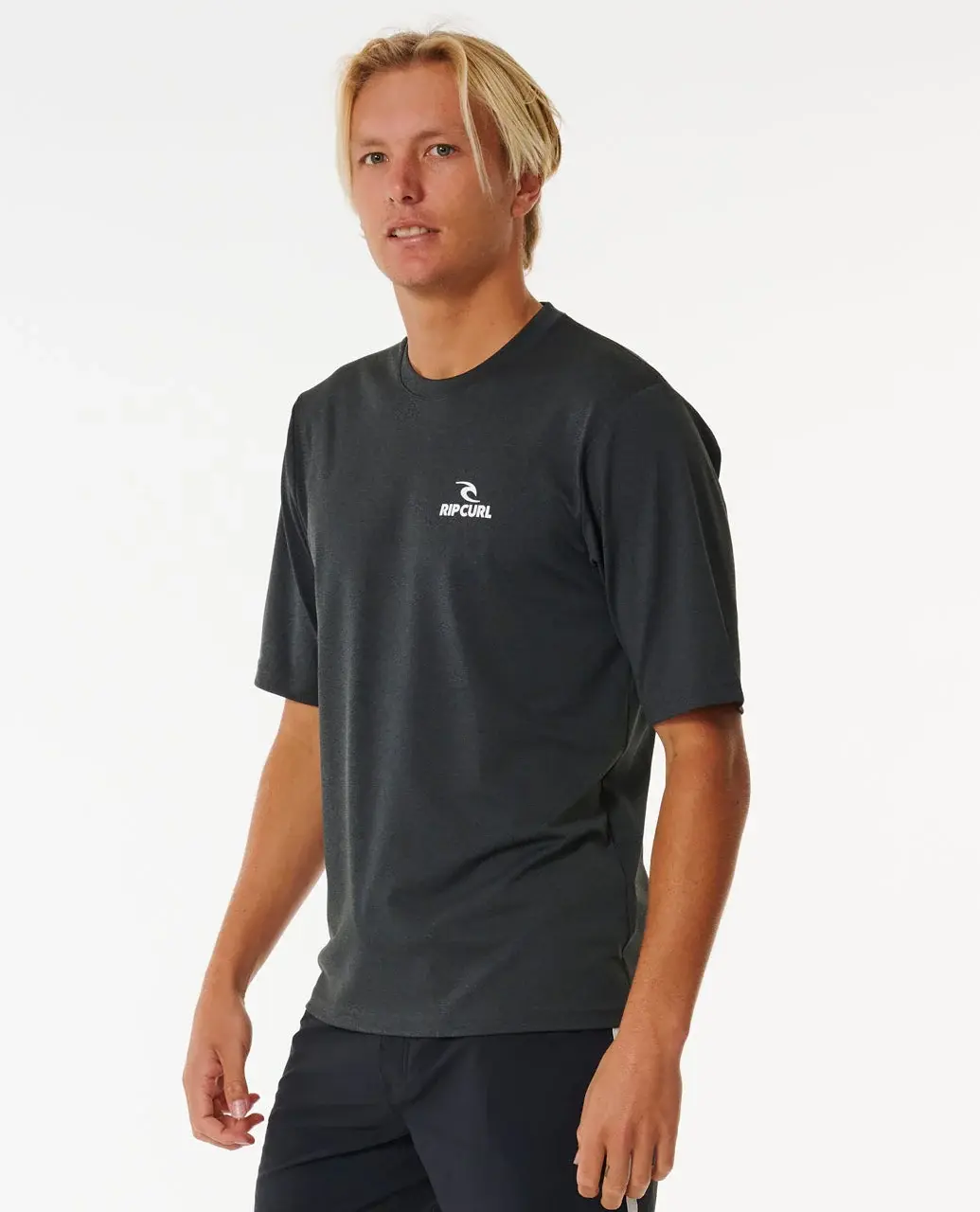 RIP CURL MEN'S STACK UPF50 PERFORMANCE SHORT SLEEVE RASH VEST BLACK MARLE