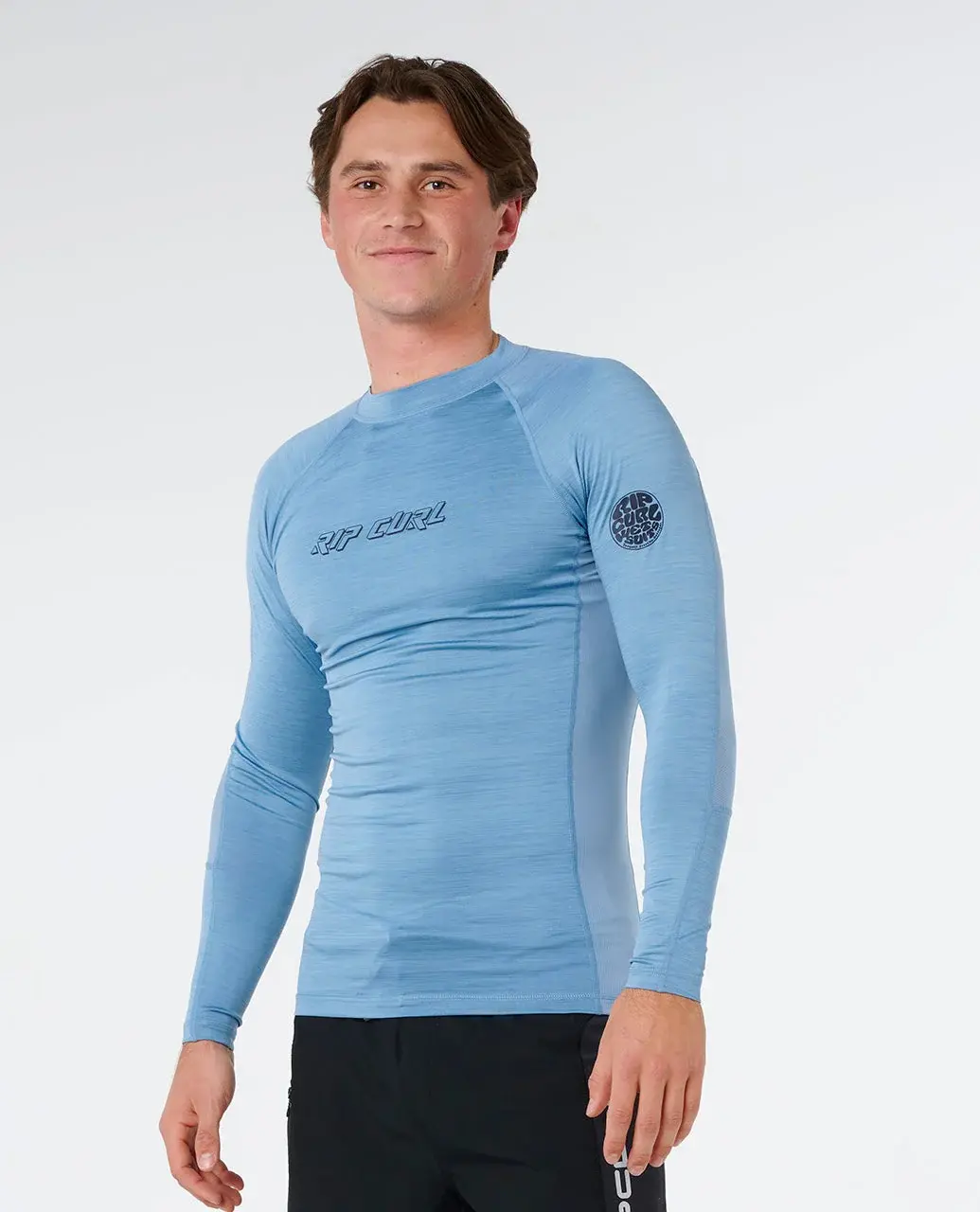 RIP CURL MEN'S DAWN PATROL UPF PERFORMANCE LONG SLEEVE RASH GUARD FADED DENIM