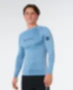 RIP CURL MEN'S DAWN PATROL UPF PERFORMANCE LONG SLEEVE RASH GUARD FADED DENIM