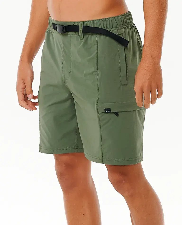 RIP CURL MEN'S BOARDWALK BUCKLED CARGO VOLLEY SHORT OLIVE FRONT