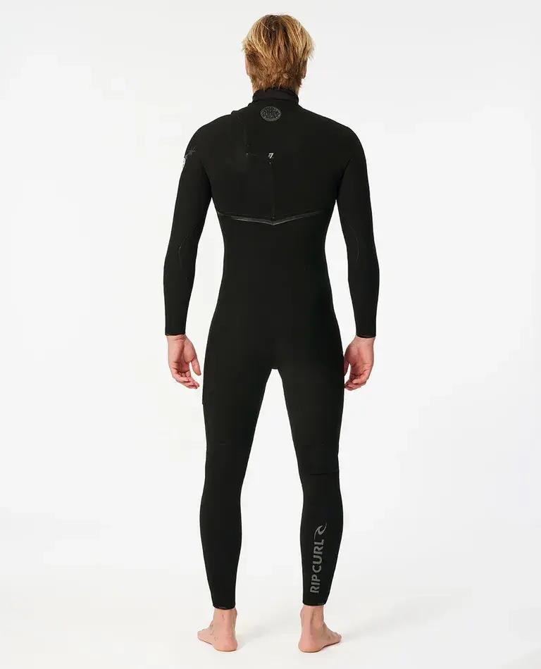 RIP CURL MENS E7 E-BOMB 4/3  CHEST ZIP WETSUIT BLACK COLOR BACK IMAGE