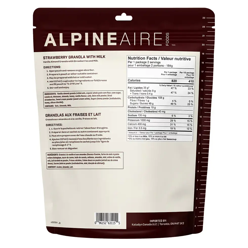 ALPINEAIRE STRAWBERRY GRANOLA W/MILK BACKPACK FOOD