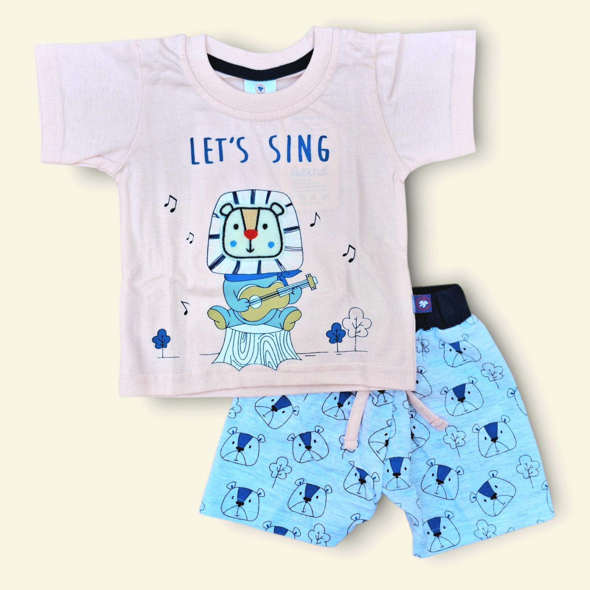 Cotton Round neck half sleeve short set - pink