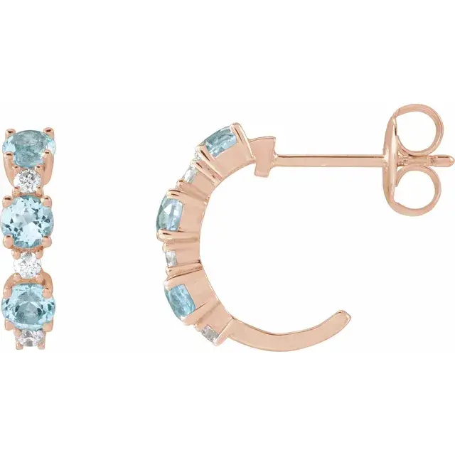 Thumbnail: 14K Gold Natural Sky Blue Topaz & 1/10 CTW Natural Diamond Hoop Earrings