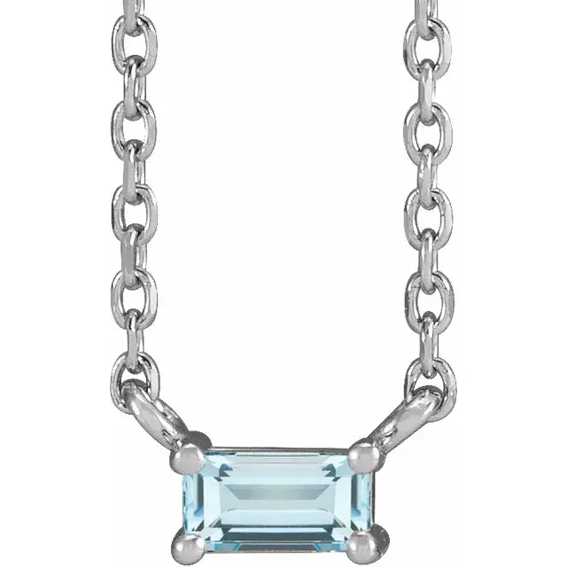 Thumbnail: 14K White Gold Sky Blue Topaz Solitaire 18" Necklace front
